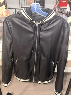 Dolce & Gabbana Black Lambskin Leather Hooded Bomber Jacket Men's IT 44